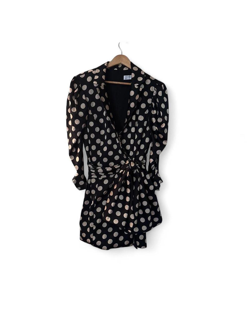 Ieena for Mac Duggal Polka Dot Wrap Mini Dress Black Ivory Size 8